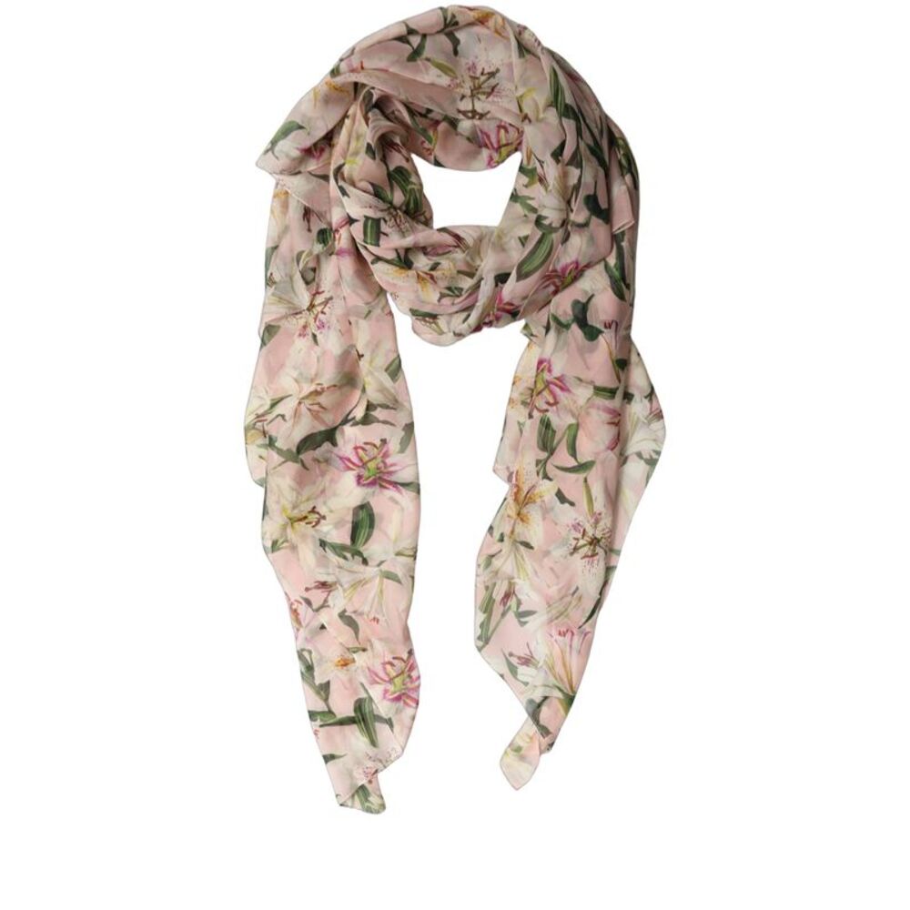 Dolce & Gabbana Pink Silk Floral Chiffon Long Stole Women's Scarf